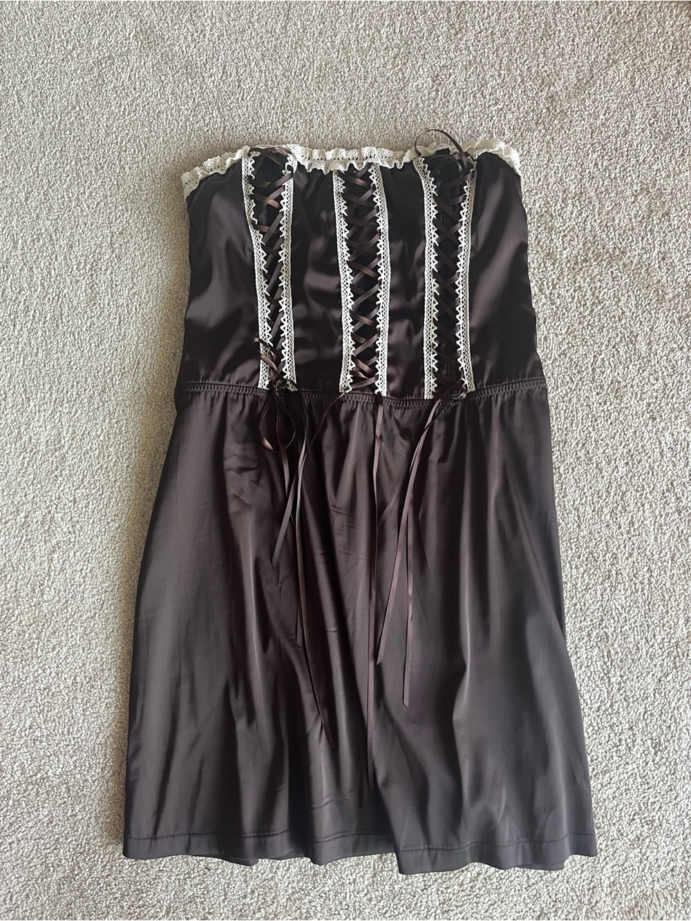 Strapless Brown Lace-Trim Dress